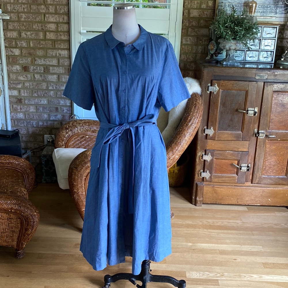 BODEN DENIM BUTTON SHIRT DRESS BELTED PLUS 16 R NEW POCKETS